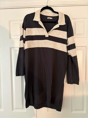 Faherty Black and Cream Striped Rugby Shirt Dress
